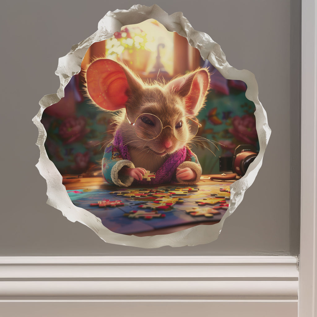 Puzzle mouse decal on wall