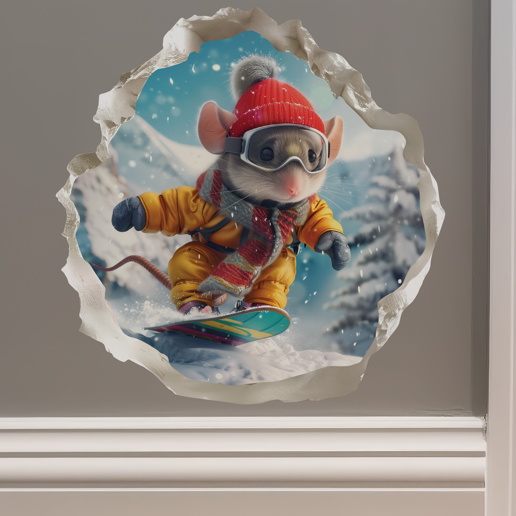 Snowboarding Mouse decal on wall