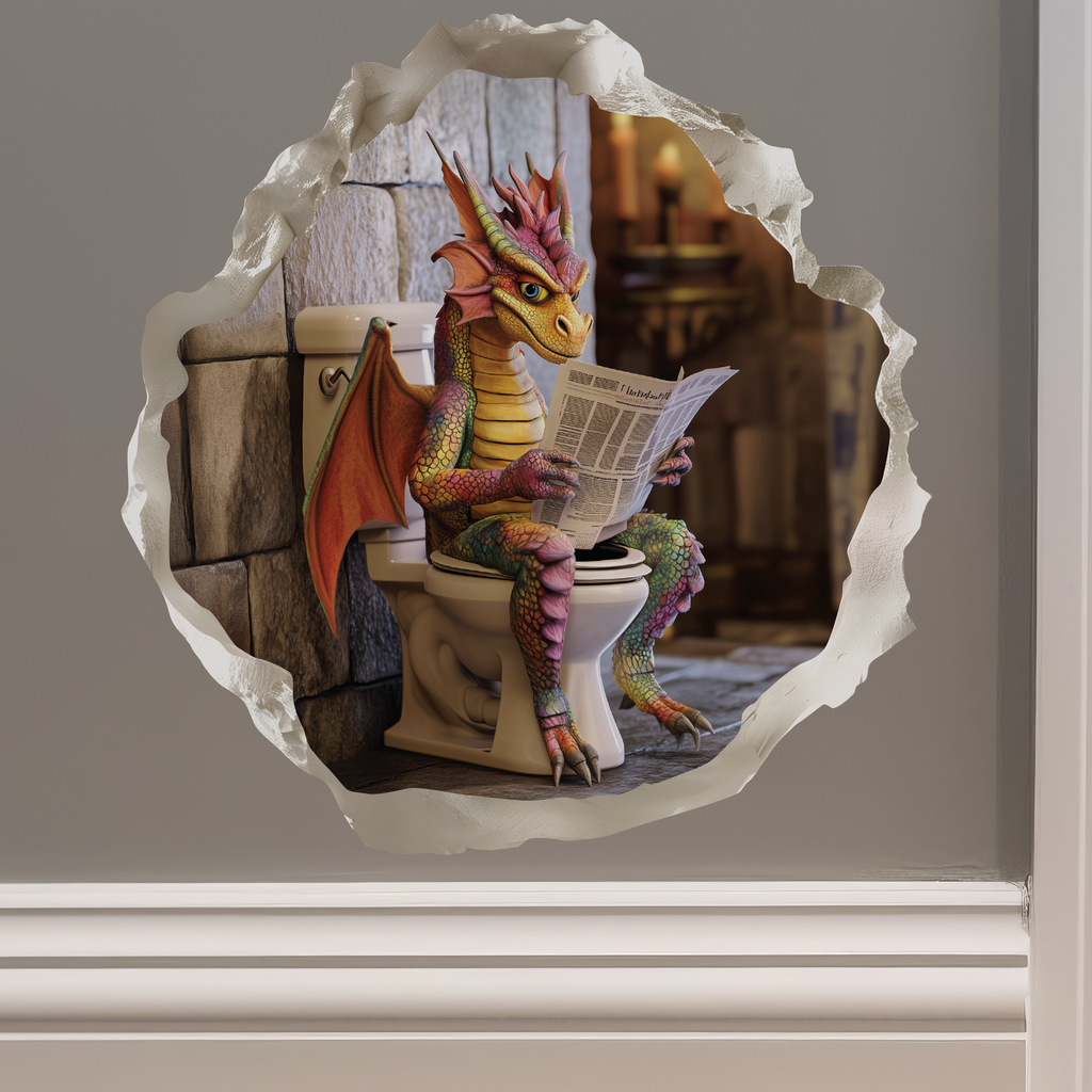 Dragon Sitting on Toilet Decal on wall