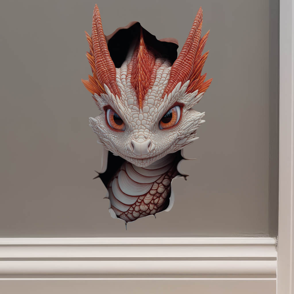 White and Red Dragon Decal on wall