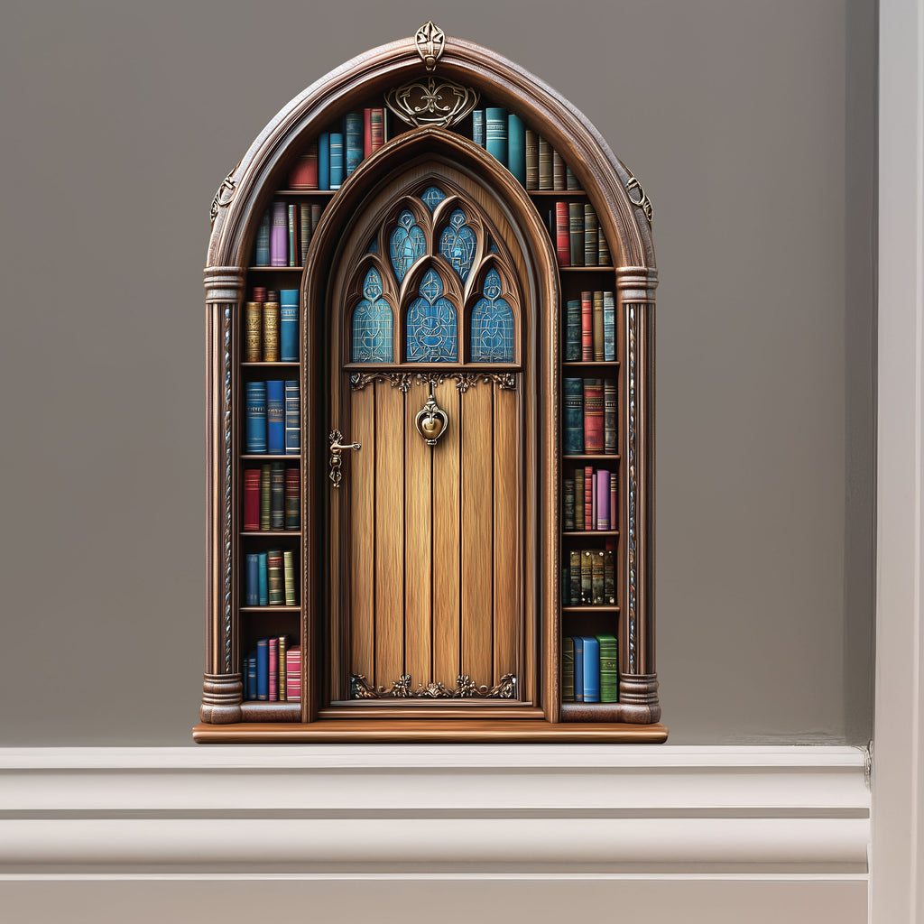 Library Fairy Door Vinyl Decal – 4 x 6 Inch Repositionable Magic Portal for Walls, Bookshelves, and More