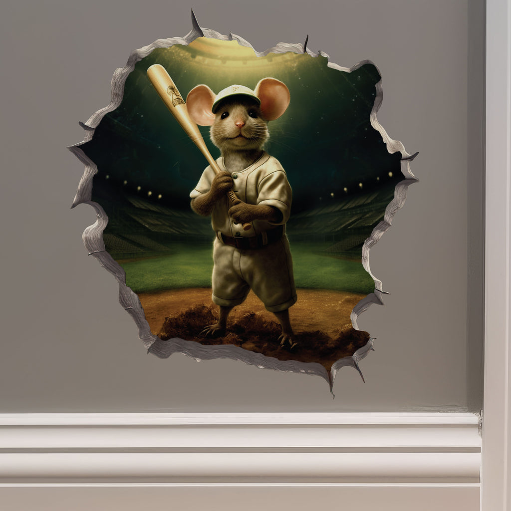 Baseball mouse decal on wall