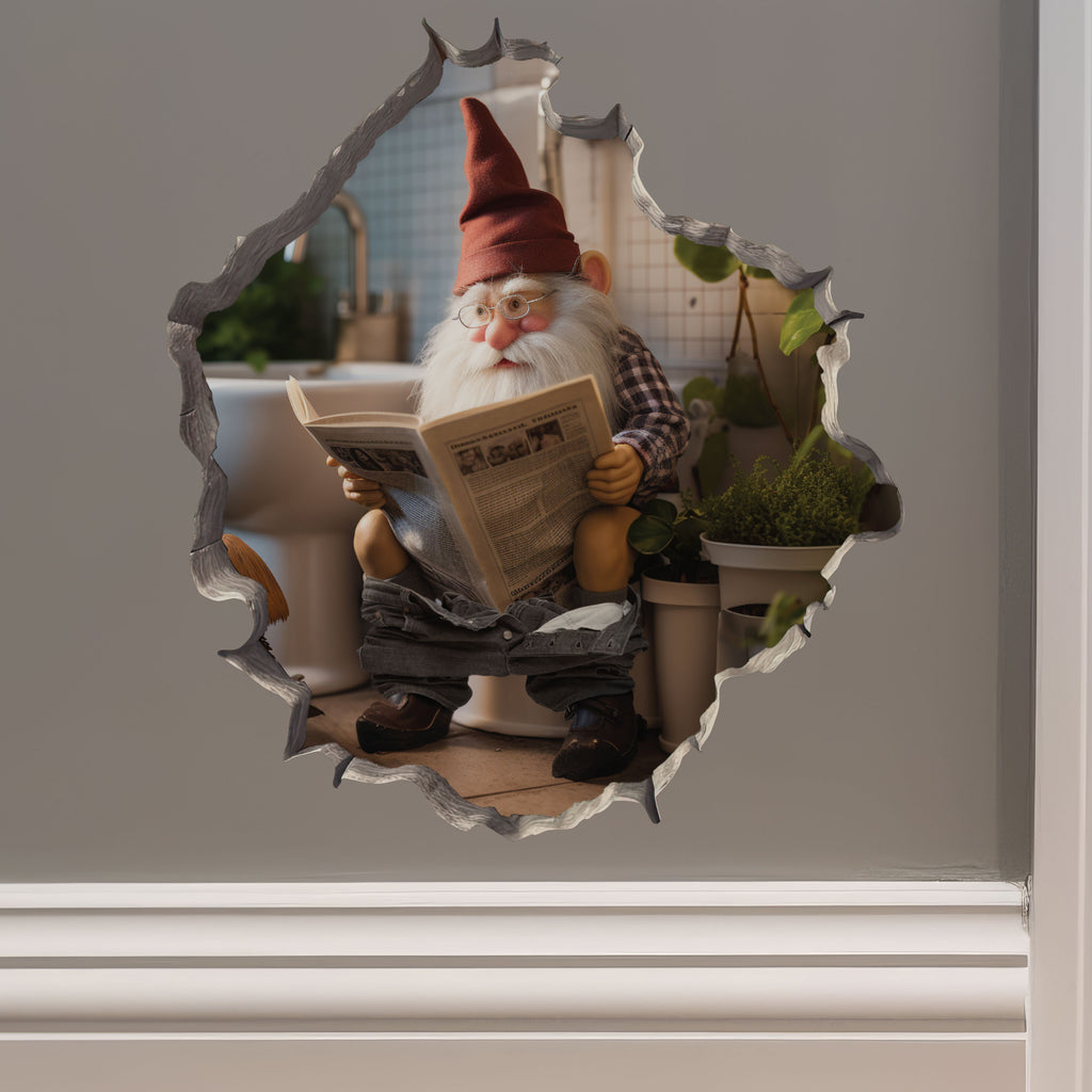 Toilet gnome decal on wall