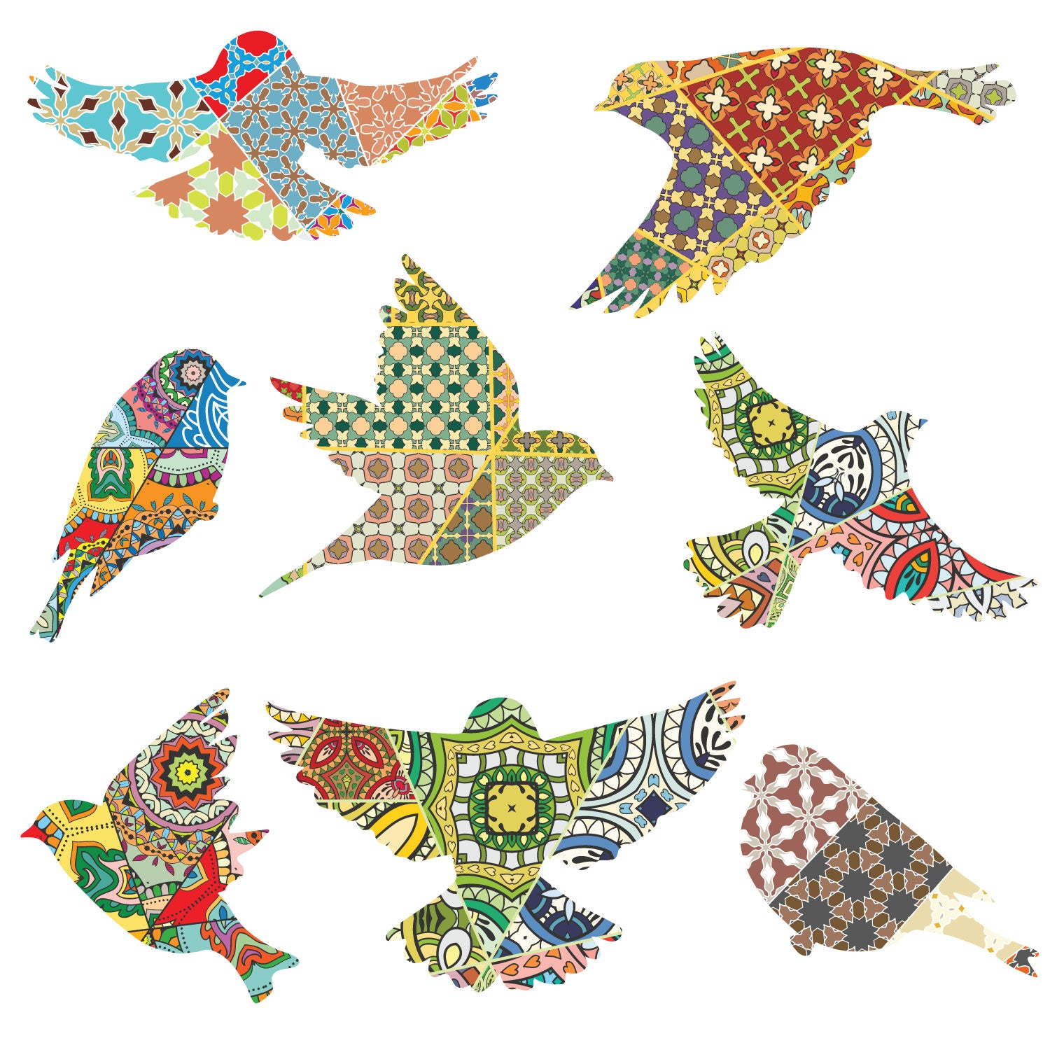 Bird Decals - Patchwork Pattern - Set of 8 Bird Stickers – My Wonderful ...